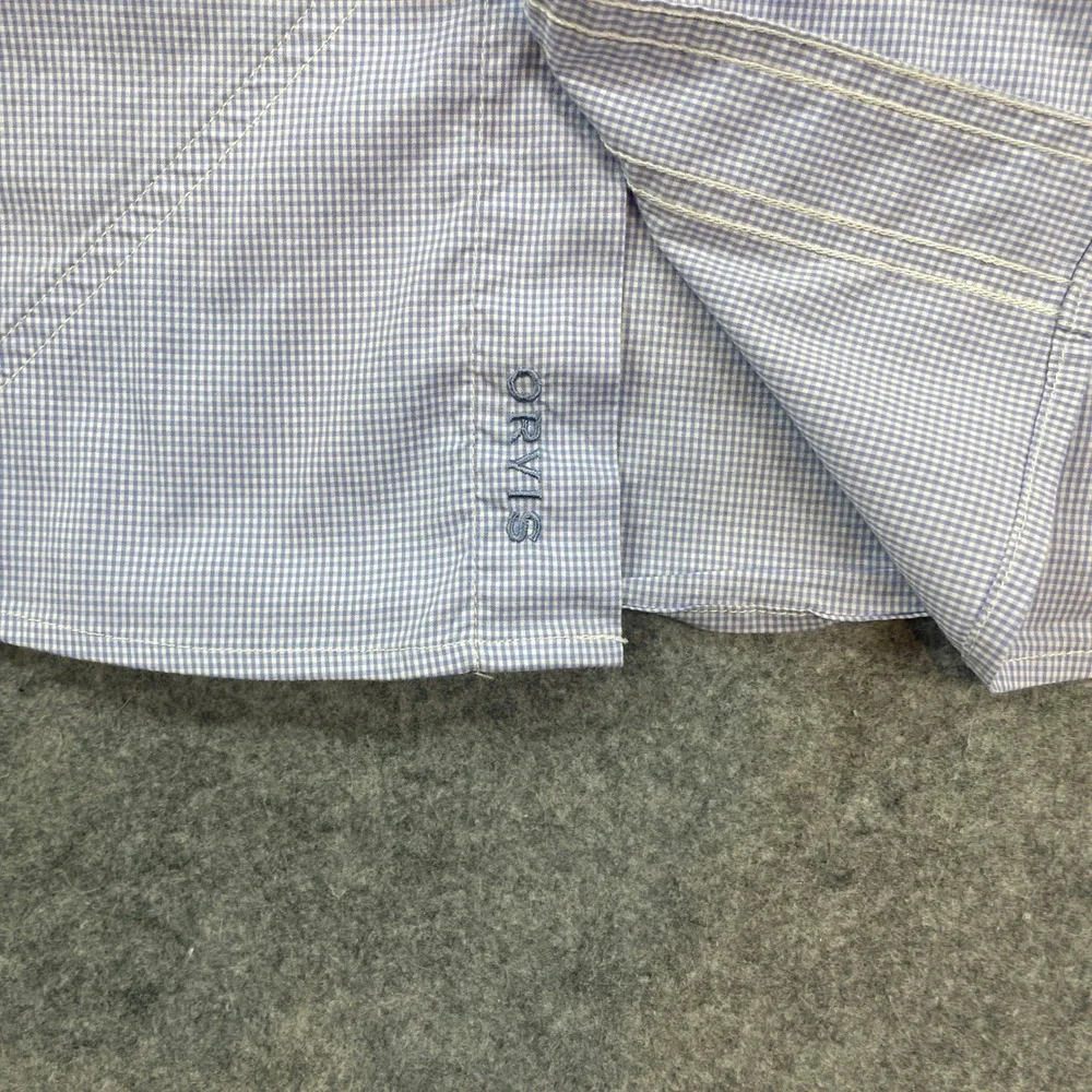Orvis Mens Shirt L Blue Gingham Long Sleeve Active Fit Flat Front Fishing Hemp - Picture 8 of 16
